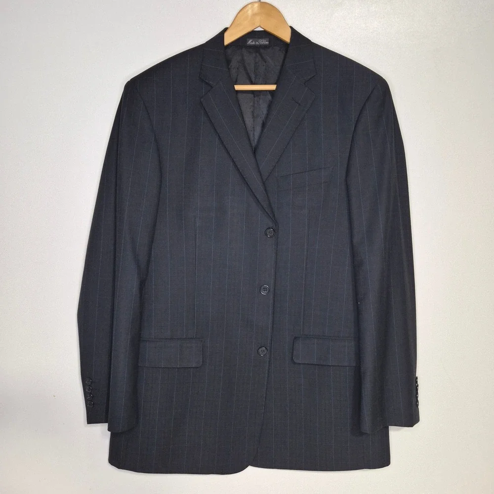 Evan-Picone Blazer Mens 44L‎ Black Plaid High Twist Microtech Sport Coat Jacket